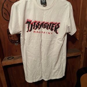 Thrasher White Tee with Fiery Red Accents